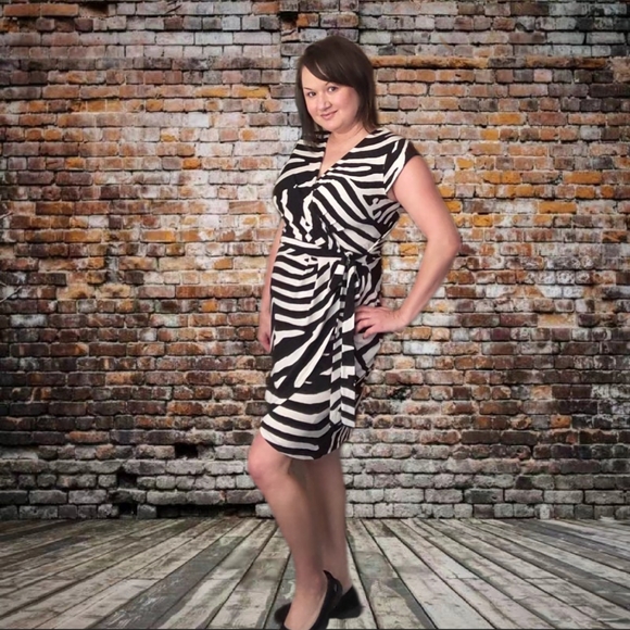 H&M Striped Wrap Dress Sz M Black White Cream Zebra Comfortable Stretch D7 - Picture 11 of 11